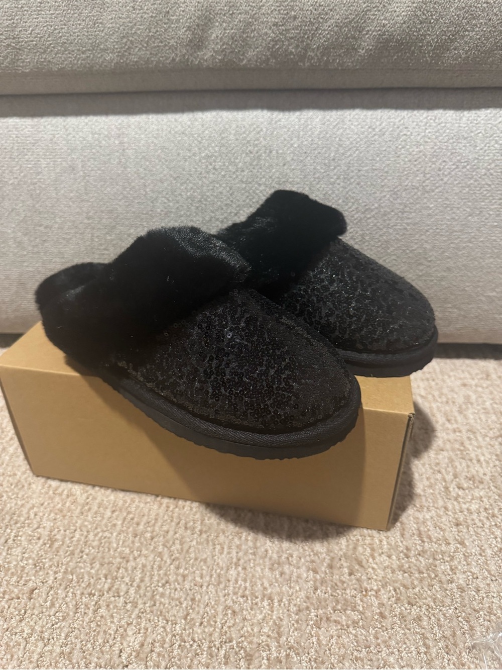 Simply Southern Black Faux Fur Slip-On Slippers